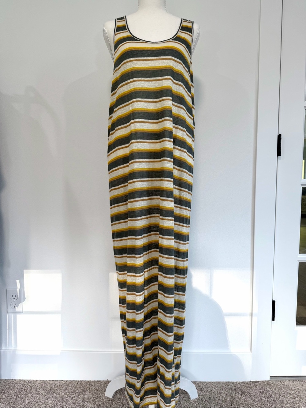 Stella McCartney 100% Linen Striped Maxi Dress in Green Yellow Orange and Cream